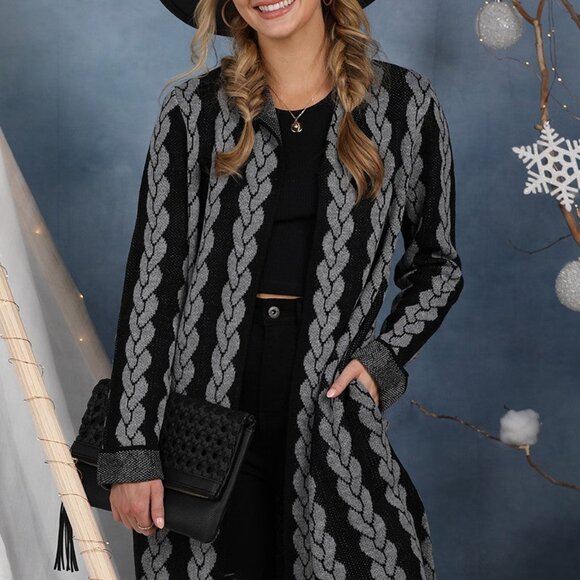 Gray and Black Long Knit Cardigan - Picture 6 of 6